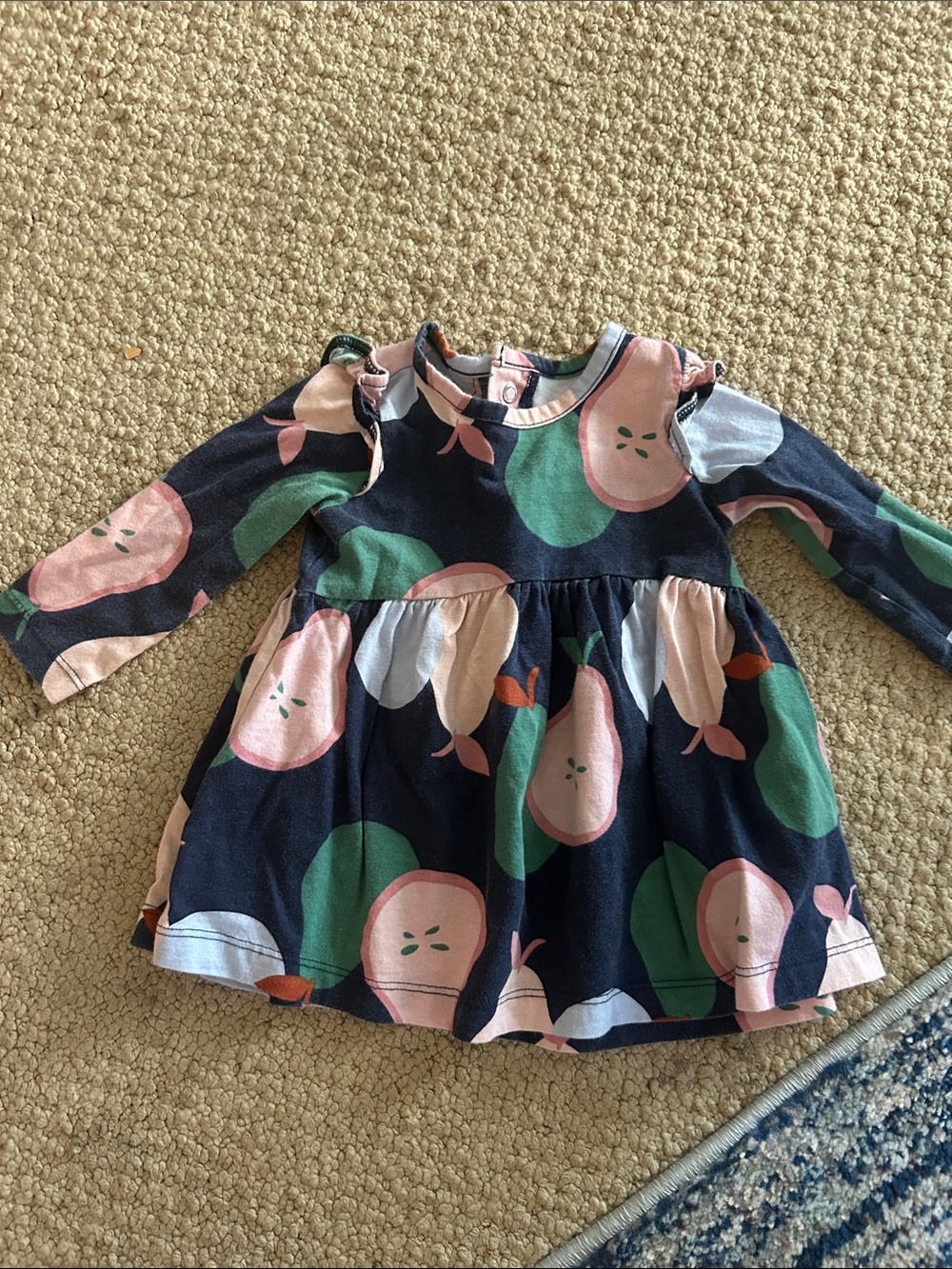 Carter's Navy Long-Sleeve Pear Print Dress with Pink & Green Accents